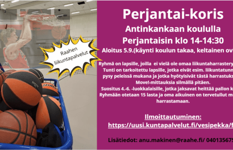 Kuvassa on koripalloja ja kerronta kerhon sisällöstä.